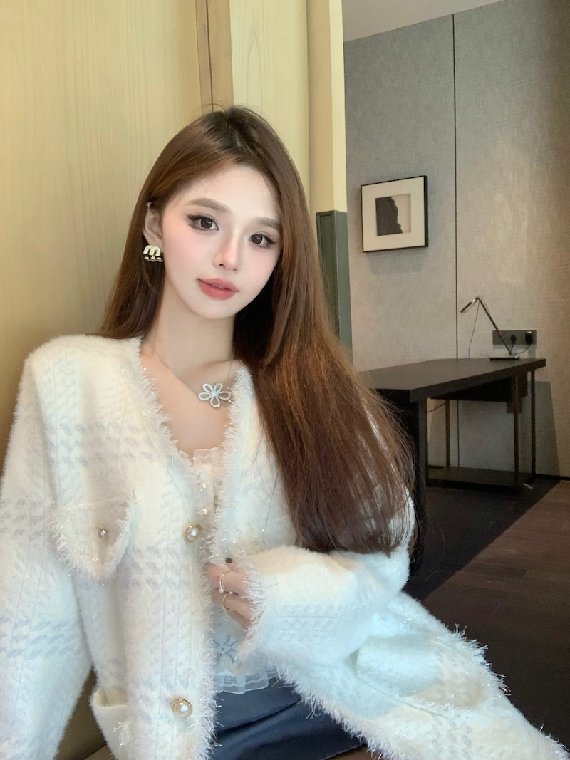 實拍 秋裝名媛水貂絨針織外套洋氣百搭超仙開衫毛衣