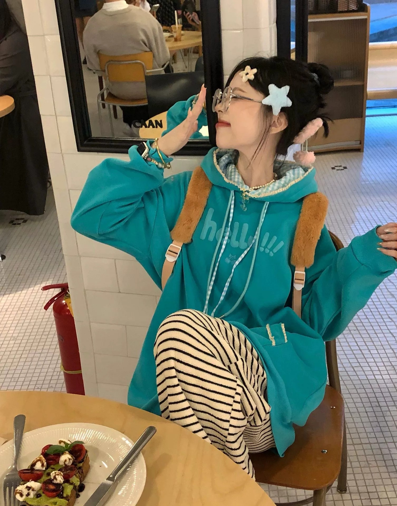 已出貨銀狐絨加厚華棉復牛奶絲  湖藍色衛衣女秋冬季小眾