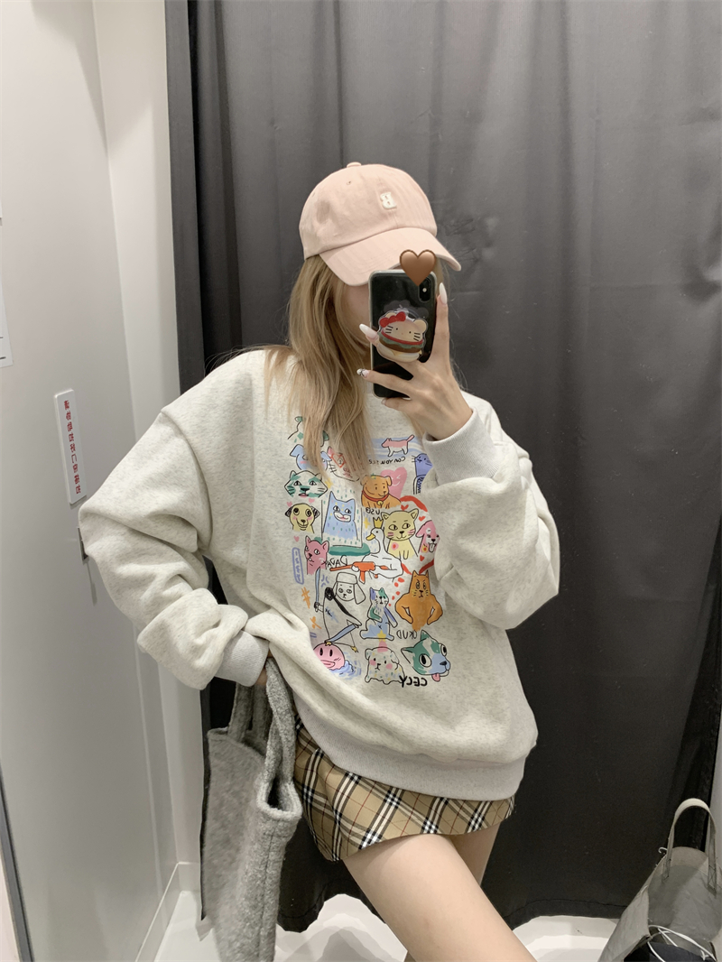 實拍~ 原創 韓系趣味卡通彩繪印花寬鬆加絨衛衣