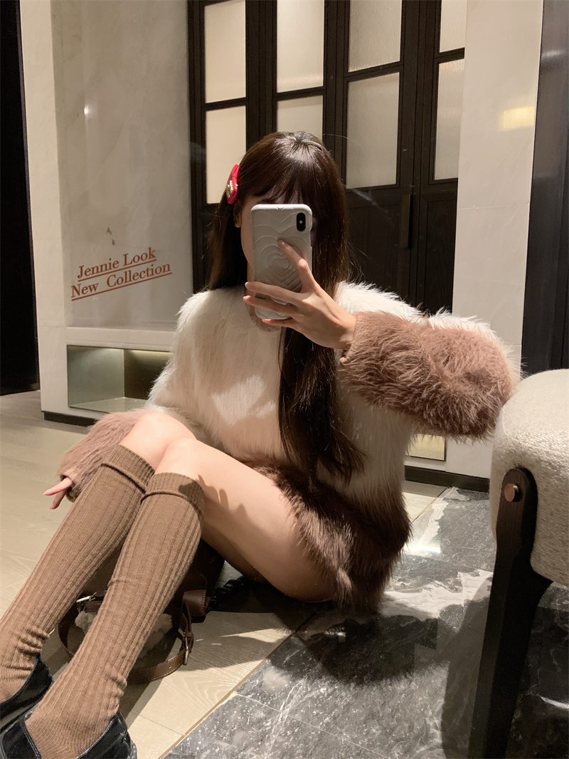 實拍 軟糯毛茸茸毛衣女秋冬中長款漸變寬鬆慵懶套頭針織衫