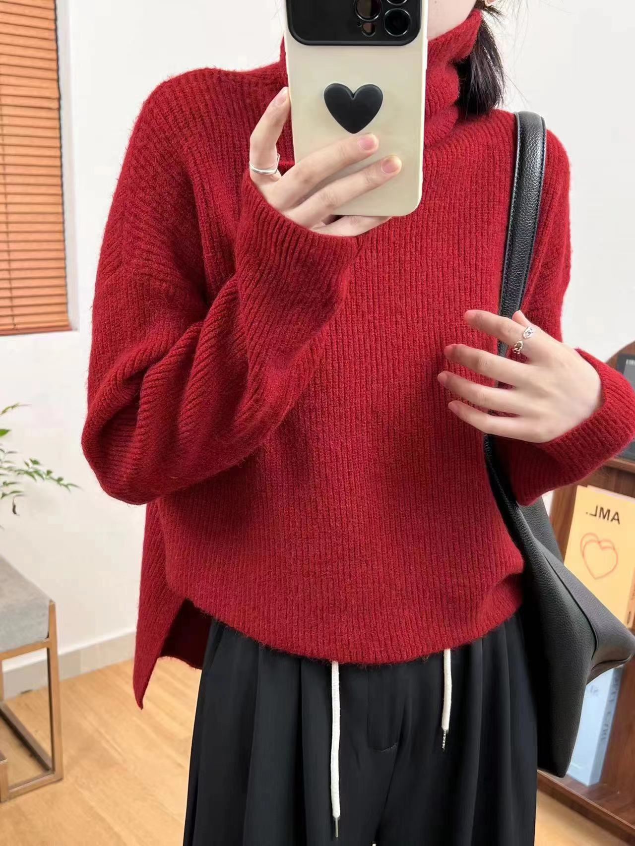 不規則高領針織毛衣女秋季2023慵懶風設計感別致上衣