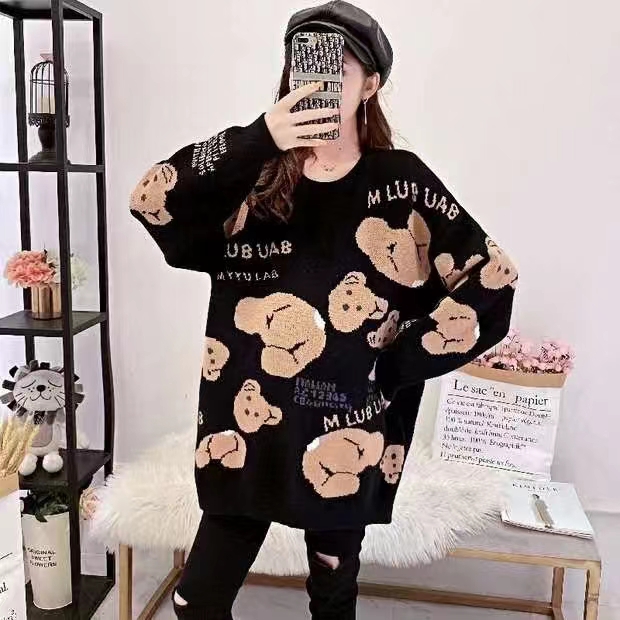 小熊美式毛衣女秋冬慵懶風厚港風復古溫柔vintage設計感小眾chic