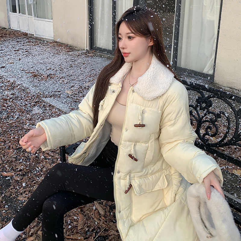 實拍！可拆羊羔毛領棉服2023年冬季日系中長款加厚派克外套女