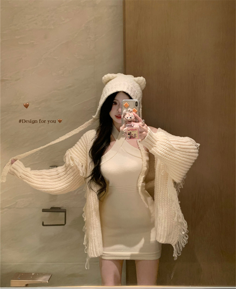 實拍 法式慵懶風獨特流蘇設計感長袖外套上衣毛衣開衫女