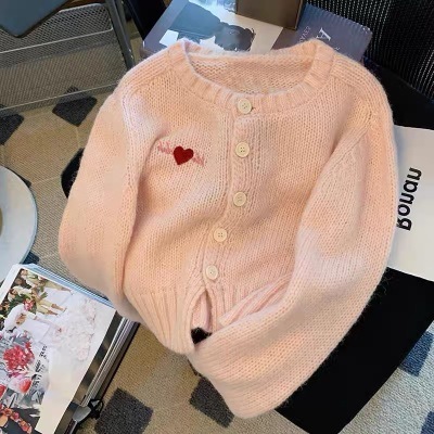 粉色短款针织开衫女小个子秋季新款温柔甜美减龄洋气毛衣外套