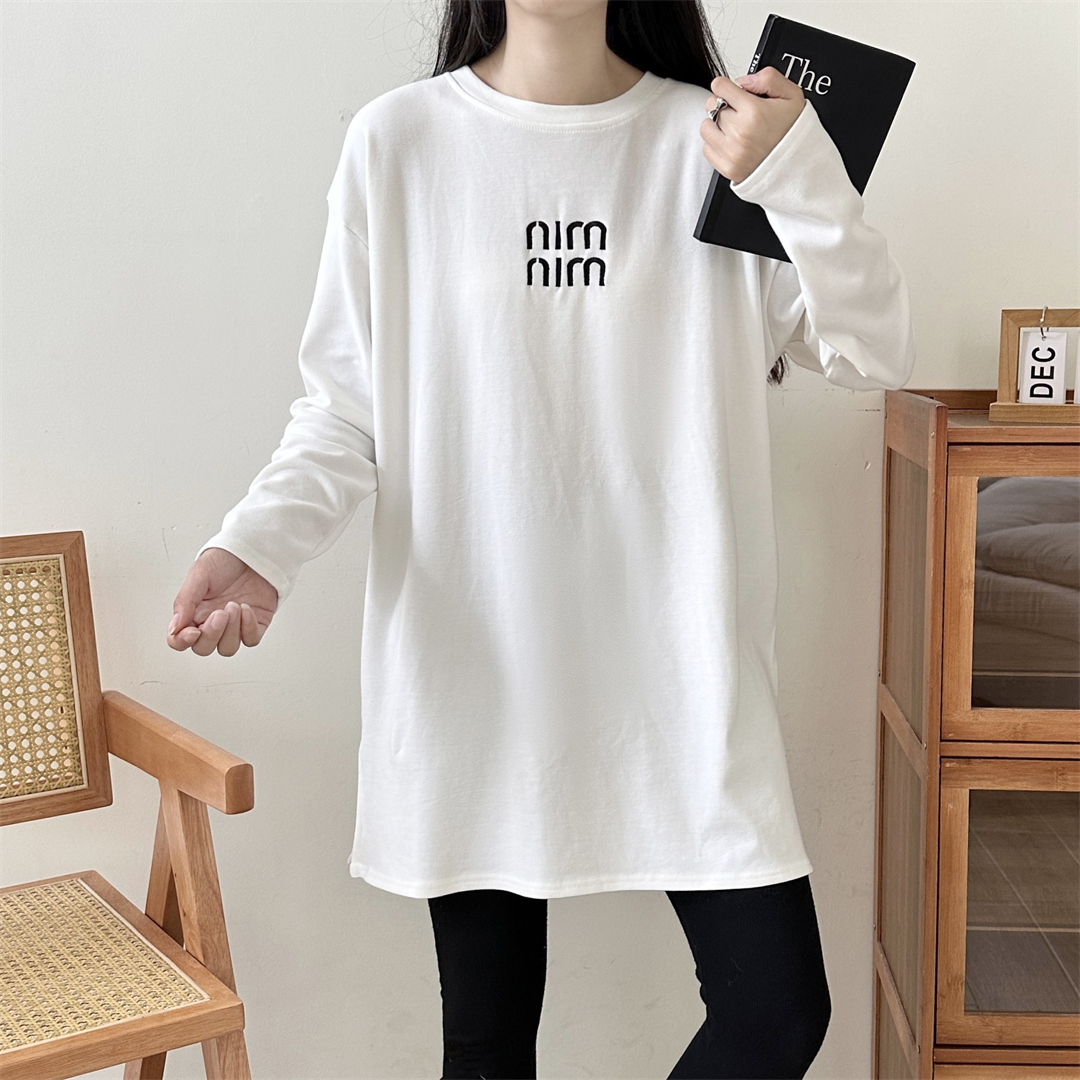 實拍加絨長袖t恤女2023秋冬新款寬鬆白色打底衫內搭中長款上衣潮