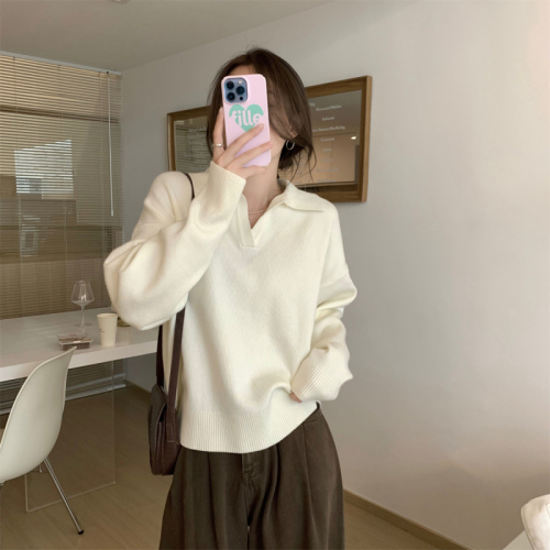 Real shooting autumn and winter Korean version loose versatile temperament polo neck Andy velvet innerwear knit bottom women's sweater