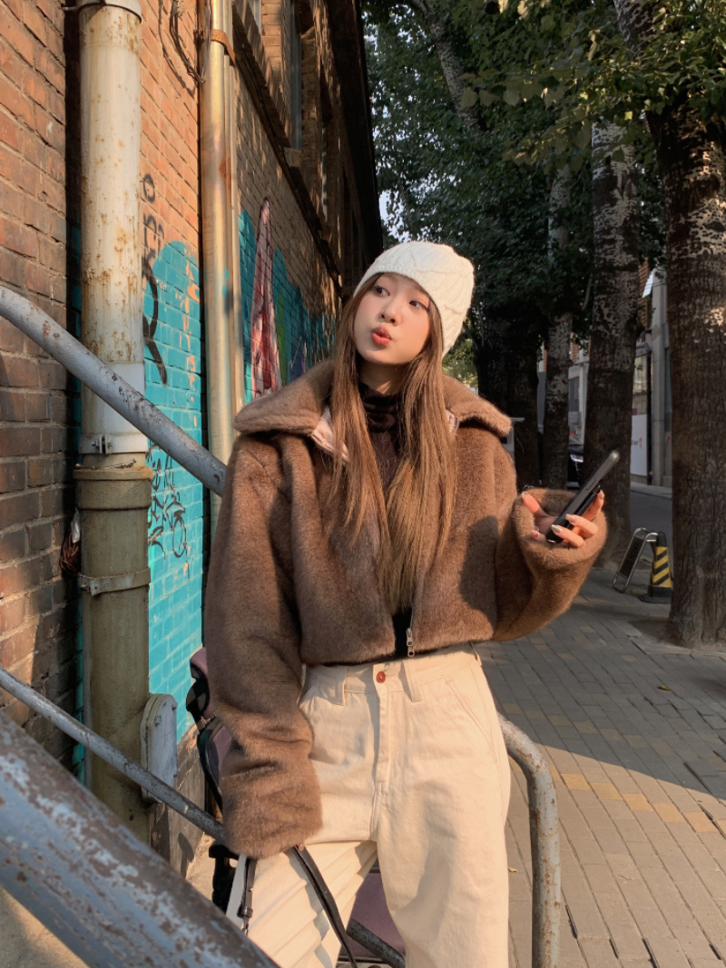 Real shot of Korean style fur all-in-one imitation mink fur eco-friendly fur coat