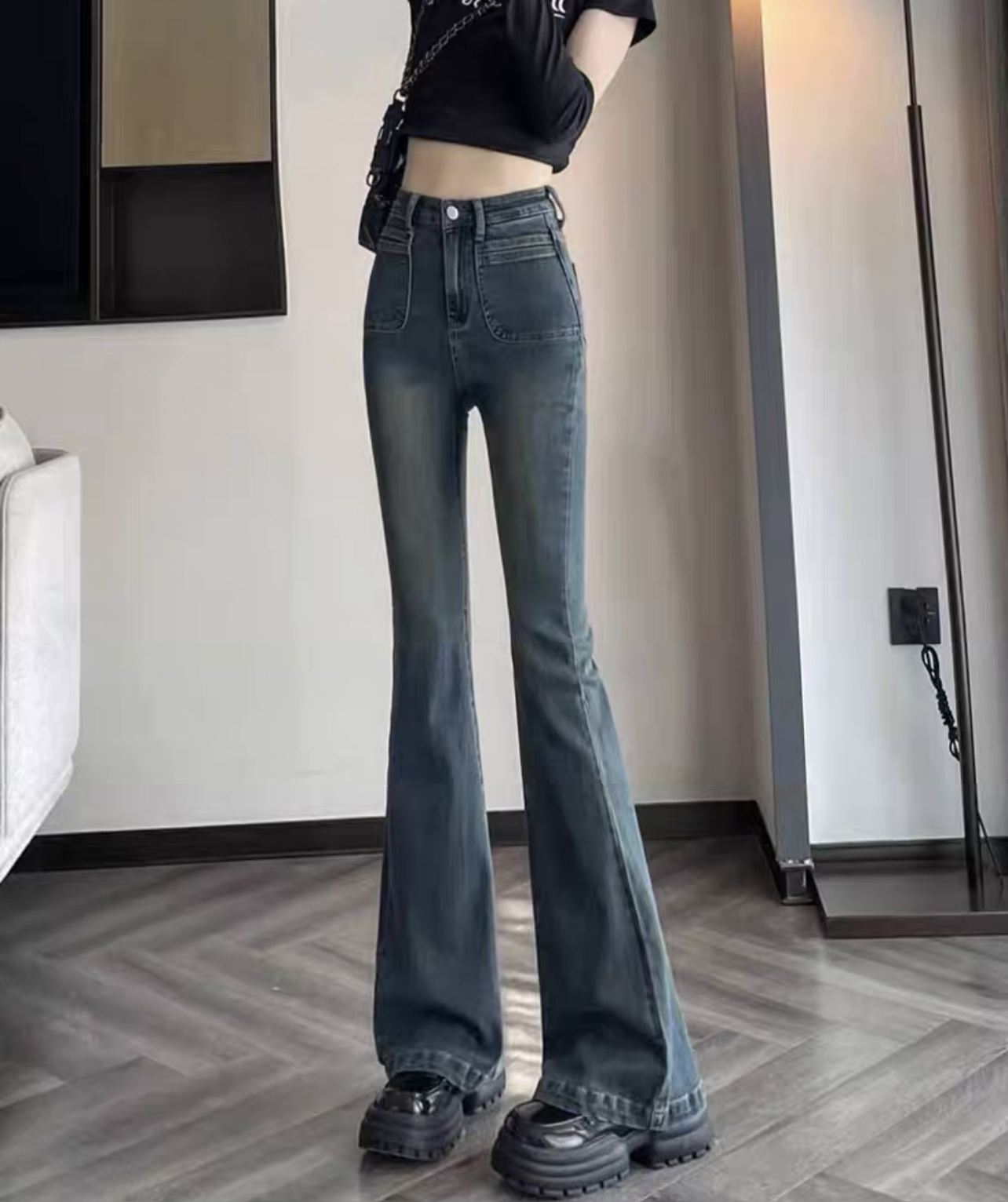 微喇牛仔褲女秋裝2023年新款顯瘦高腰小個子馬蹄喇叭褲子女