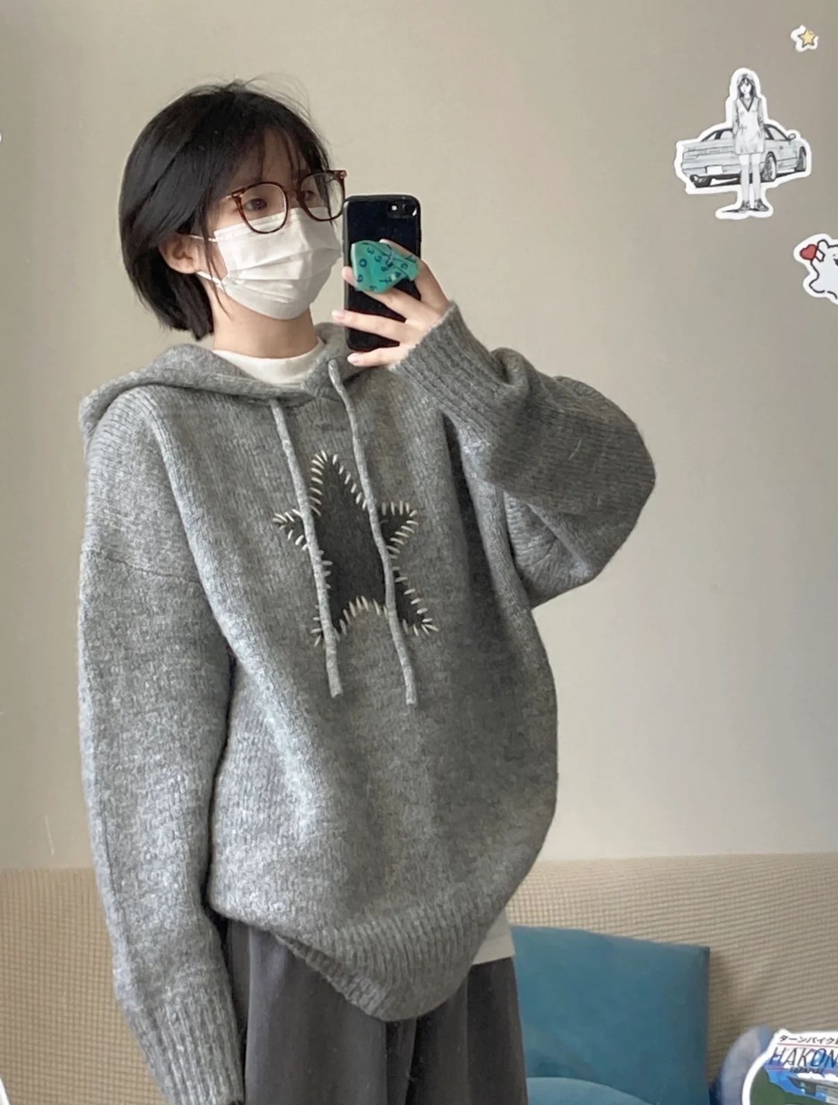 奶呼呼！慵懶風復古星星連帽套頭毛衣女秋冬新款寬鬆韓版長袖針織