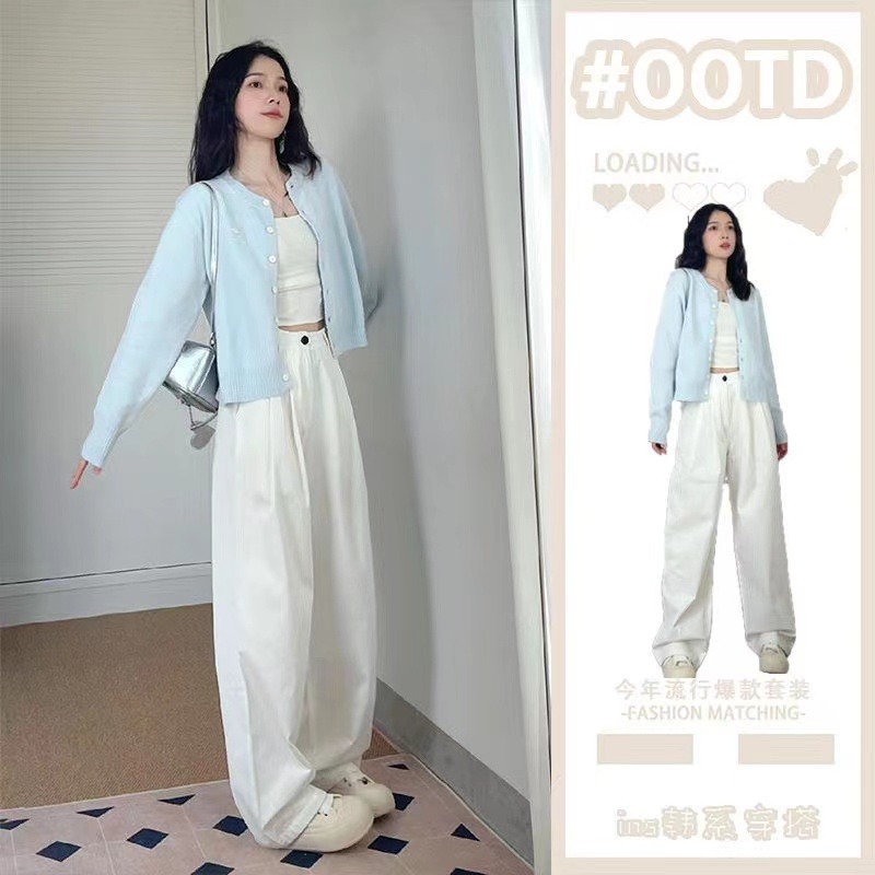 Suit for women wearing a complete set of Korean drama age-reducing and flesh-covering Internet celebrity hot street tops three-piece suit