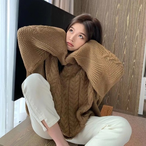 韩国毛衣麻花外套女冬季新款宽松显瘦减龄套头上衣秋冬加厚针织衫
