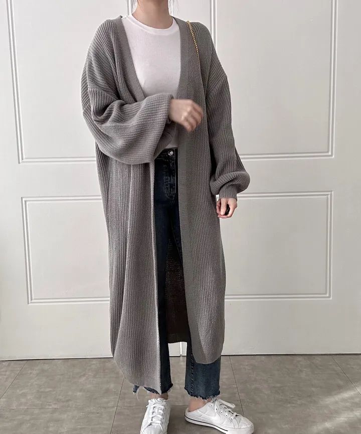 韓國chic冬季保暖長款毛衣外套女簡約百搭加厚寬鬆開衫