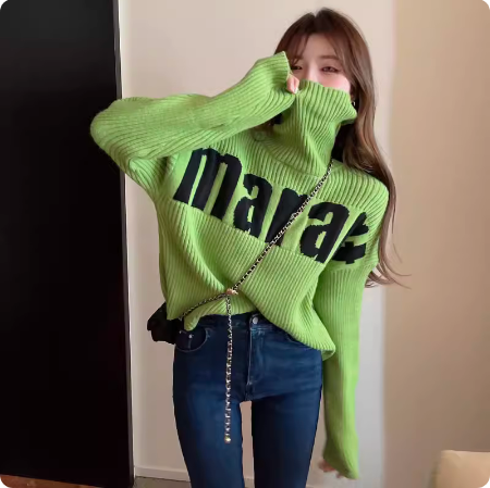 慵懶風高領毛衣女秋冬設計感小眾高級上衣獨特别致寬鬆加厚針織衫