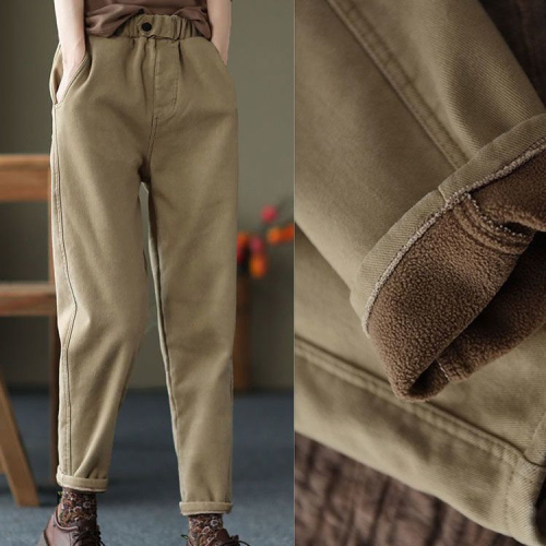 Autumn and winter velvet thickened pants new casual pants women's elastic waist plus velvet harem pants solid color spring fashion long women's pants