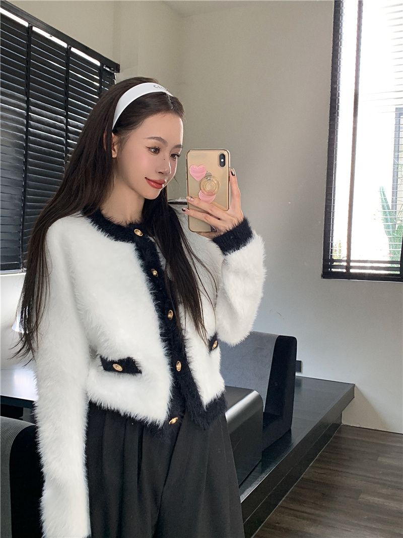 實拍 慵懶風水貂毛毛絨絨溫柔小香風毛衣開衫百搭保暖女