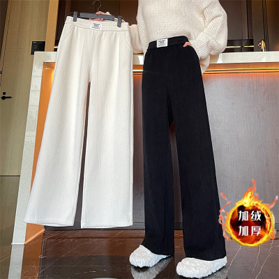 -實拍 燈芯絨加絨加厚 秋冬季新款寬鬆闊腿休閒褲女