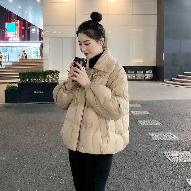 中式國風盤扣羽絨棉服女款2023年新款針織海軍大翻領時尚外套冬季