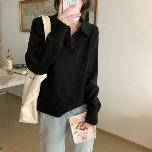 Real shooting autumn and winter Korean version loose versatile temperament polo neck Andy velvet innerwear knit bottom women's sweater
