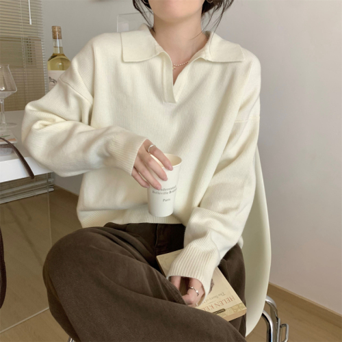 Real shooting autumn and winter Korean version loose versatile temperament polo neck Andy velvet innerwear knit bottom women's sweater