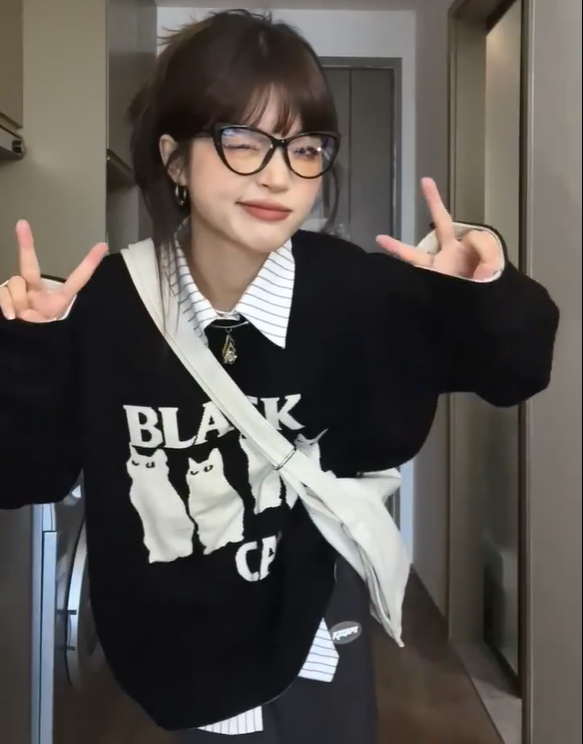 貓咪派對日系復古毛衣女外穿寬鬆套頭慵懶風打底針織衫上衣厚