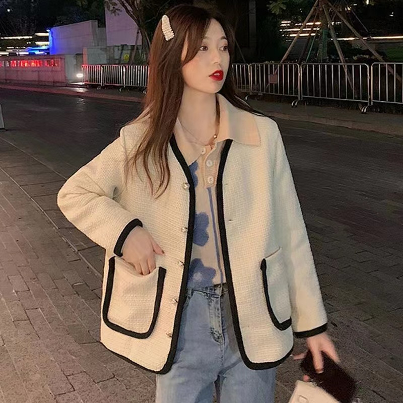 大碼女裝微胖mm早秋chic時尚撞色上衣顯瘦遮肉韓版小香風別致外套