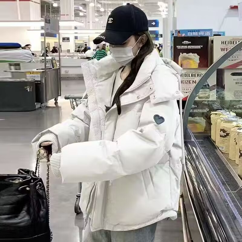 網圖 2023愛心短款羽絨棉服冬季新款男女情侶加厚設計感麵包服