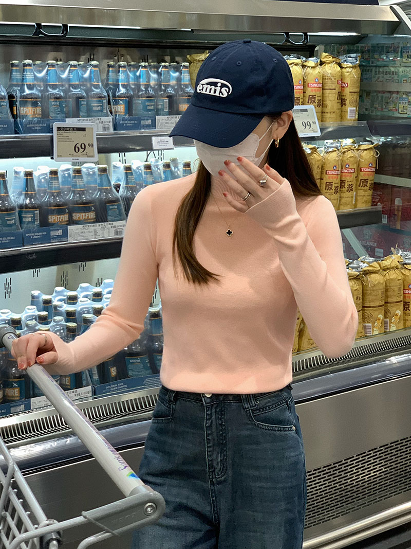 實拍 韓版簡約氣質純色中高領加厚針織衫女百搭毛衣