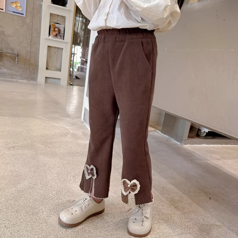 Girls' pants spring and autumn 2023 new fashionable autumn baby girl children's autumn wear corduroy bell-bottom pants
