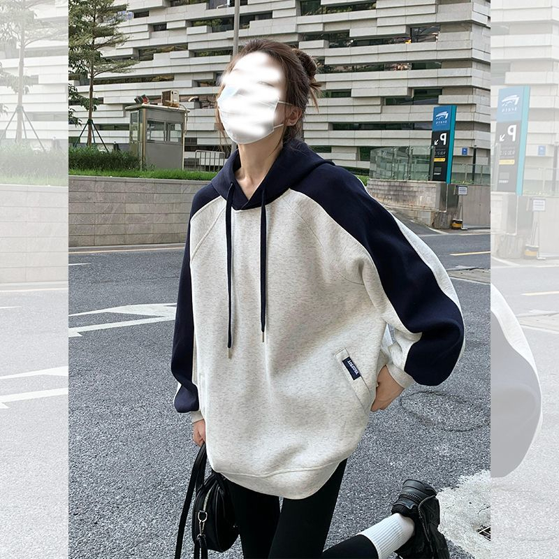 Song Jung-eun velvet hooded sweatshirt for women, autumn and winter Korean style loose and lazy design niche top for small people