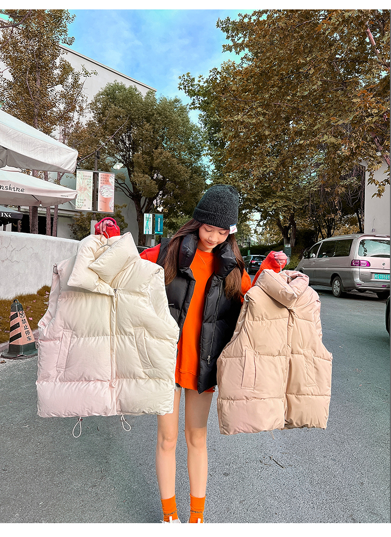 羽絨服馬甲女款2023秋冬新款韓版寬鬆棉坎肩棉衣純色棉服背心外套