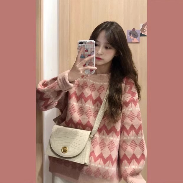 日系復古軟糯慵懶風毛衣女2023年秋冬新款高級感短款加厚寬鬆上衣