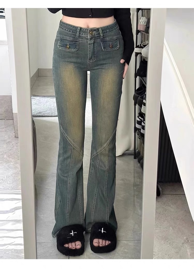 復古微喇叭牛仔褲女2023新款早秋美拉德穿搭高腰顯瘦辣妹馬蹄褲子