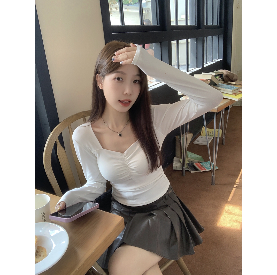 實拍 帶胸墊打底衫長袖t恤女修身顯瘦內搭上衣秋冬季
