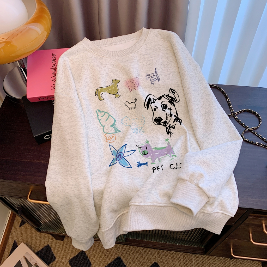 實拍 純棉華棉大碼 秋冬裝卡通衛衣女寬鬆休閒百搭上衣