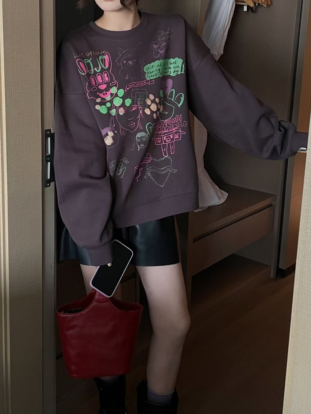 防棉華棉複合牛奶絲300克/銀狐絨400克圓領衛衣女
