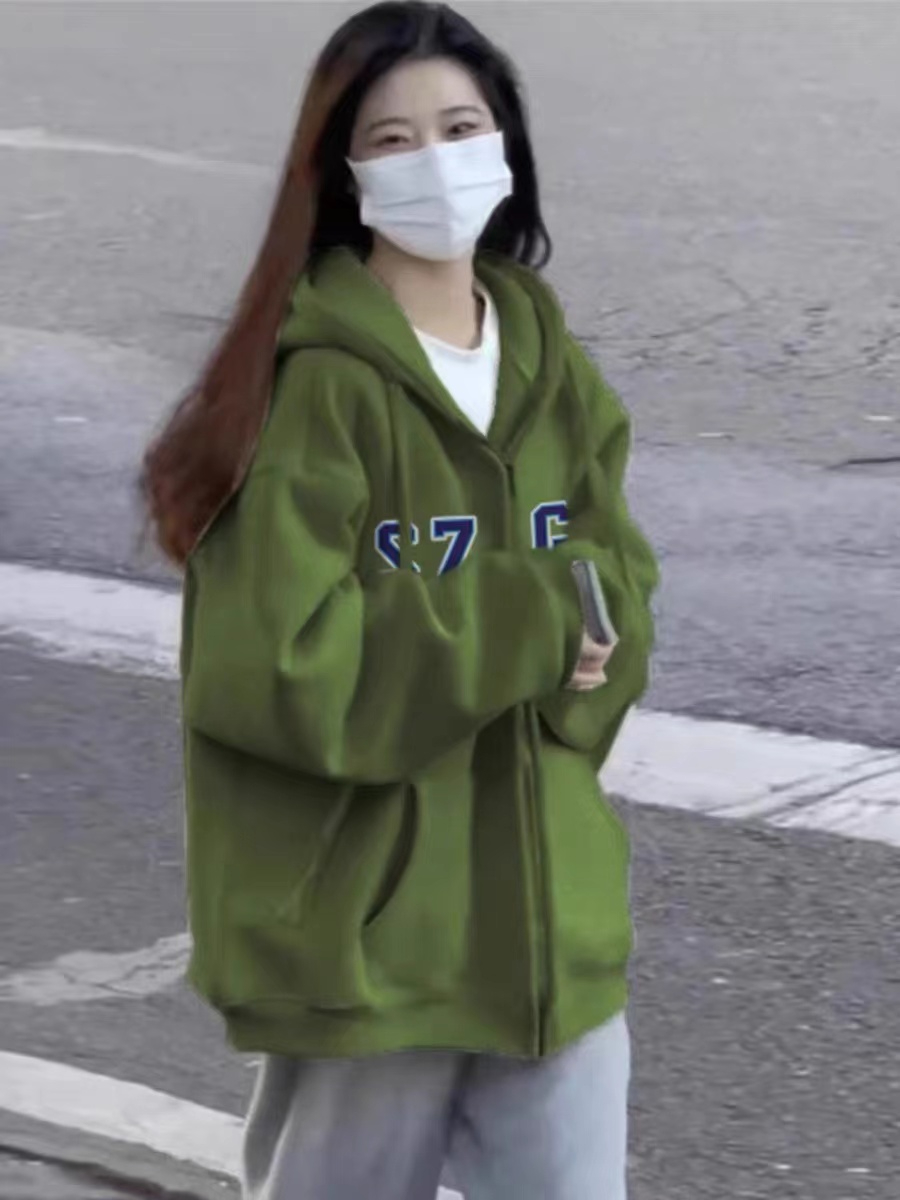 純棉華棉複合銀狐絨秋冬季新款開衫拉鏈連帽外套女寬鬆