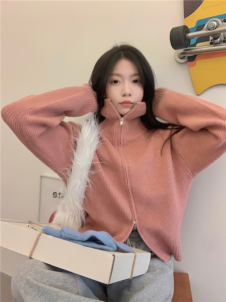實拍~韓版立體紋理毛衣針織開衫外套女秋設計感純色上衣