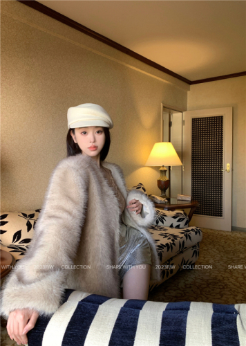 Actual shot~Fur all-in-one fur women's winter new high-end loose thickened coat