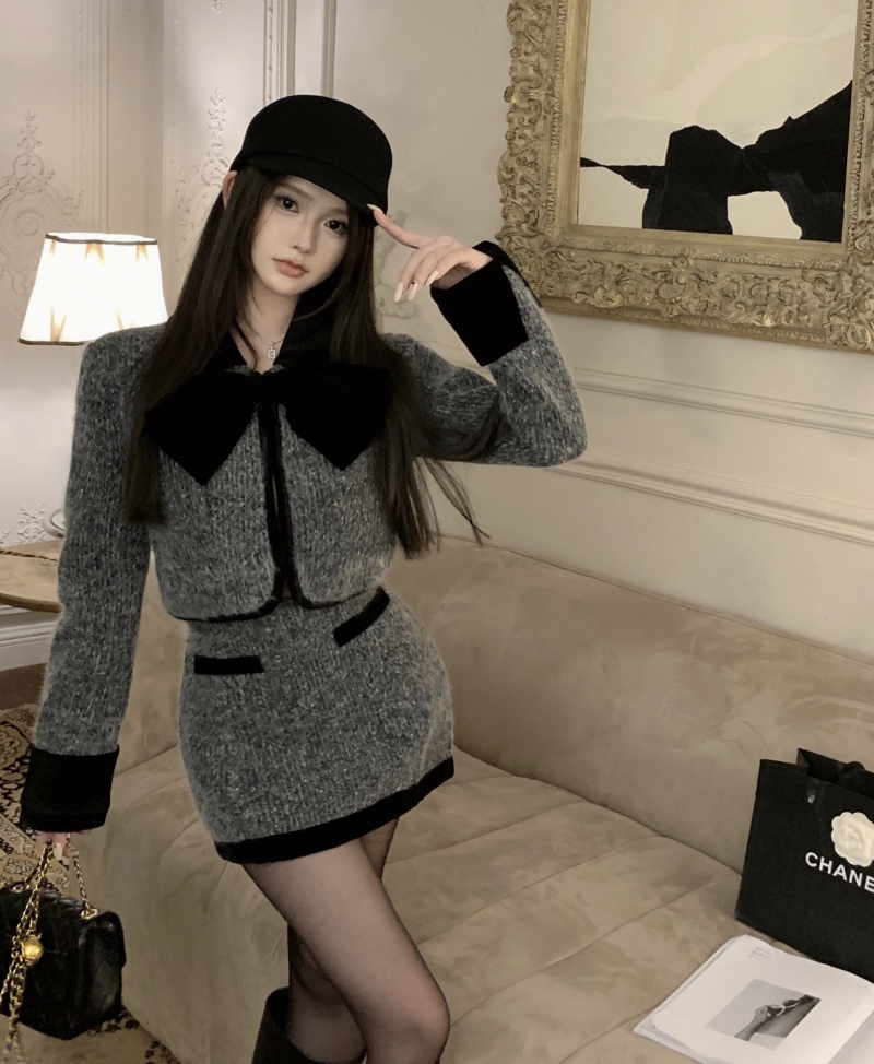 實拍 甜辣小香套裝女高級感毛呢短外套半身裙女兩件套