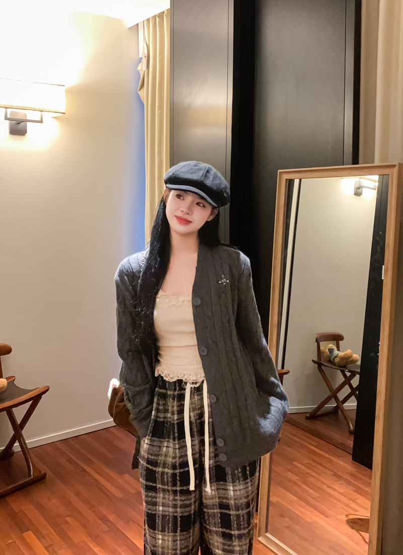 實拍 刺繡麻花寬鬆針織開衫女2023冬季新款長款毛衣外套上衣