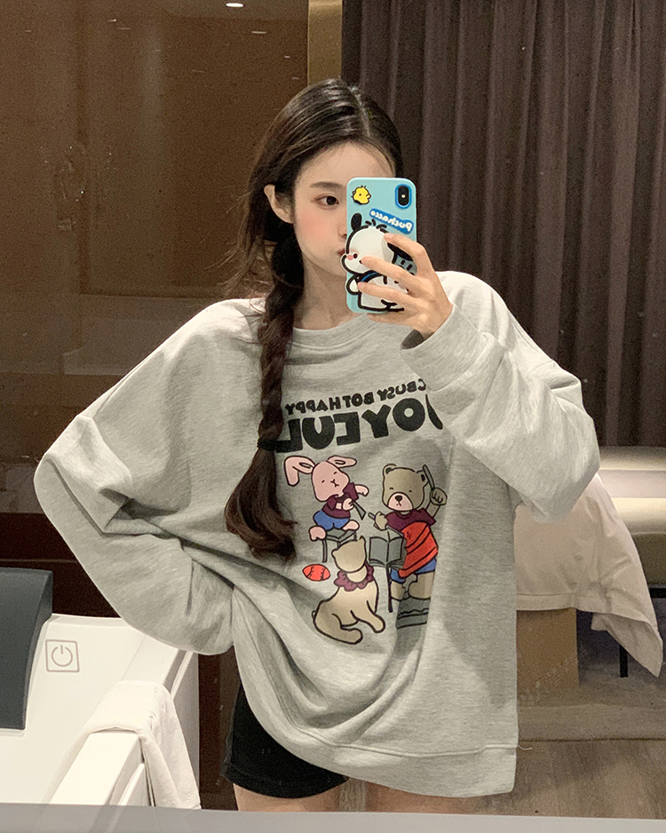 原創~實拍~早秋朱地圓領寬鬆百搭印花衛衣女長袖潮