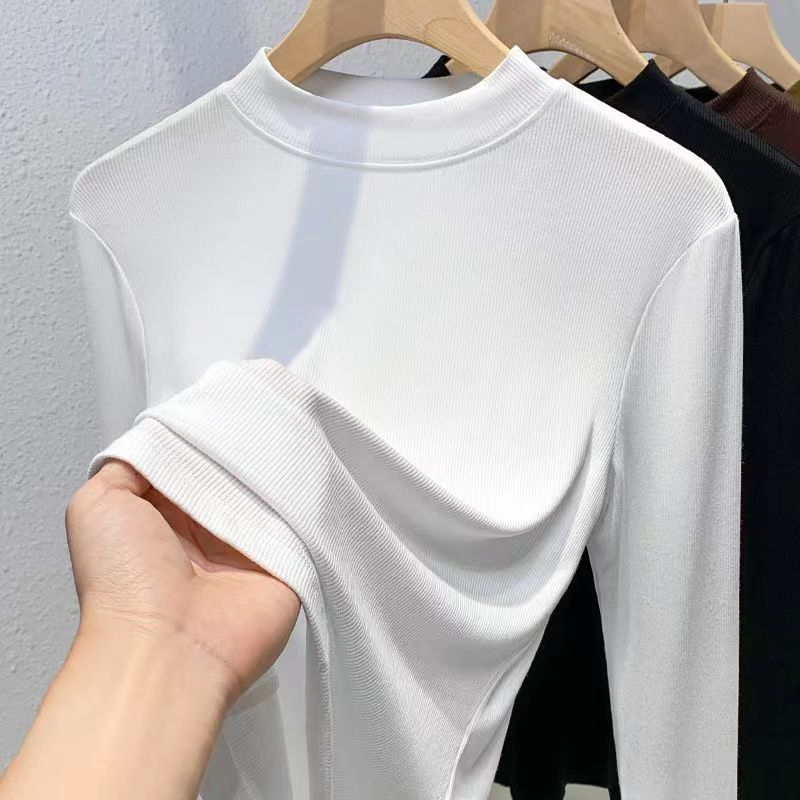 Threaded German velvet bottoming shirt for women, long-sleeved inner wear, 2023 autumn and winter plus velvet to keep warm, slim and stylish long-sleeved T-shirt top