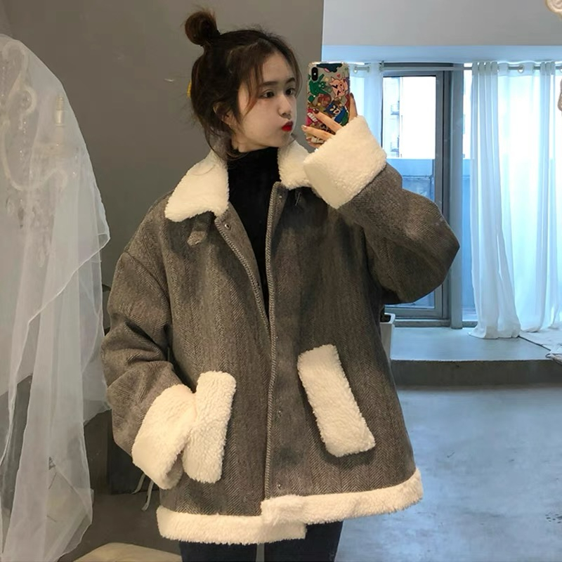 羊羔毛絨外套女秋冬2023年新款小香風韓版小個子寬鬆短款外套