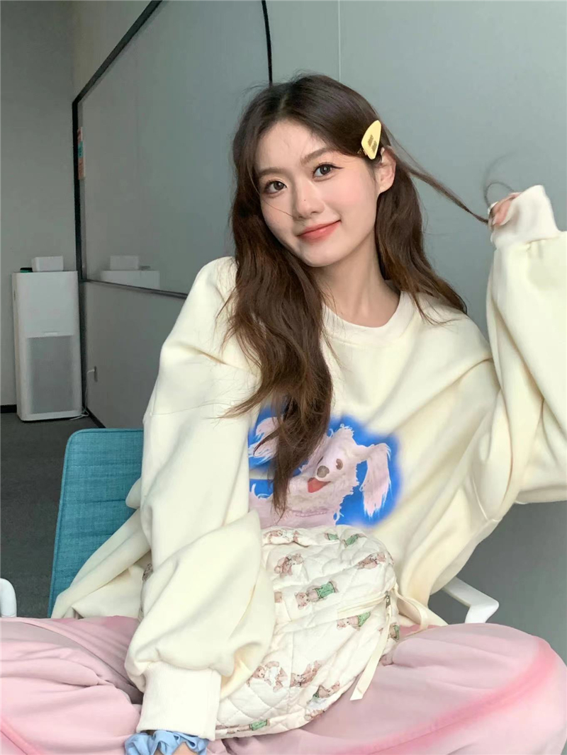 實拍韓版寬鬆oversize可愛狗狗印花套頭圓領衛衣女秋冬上衣