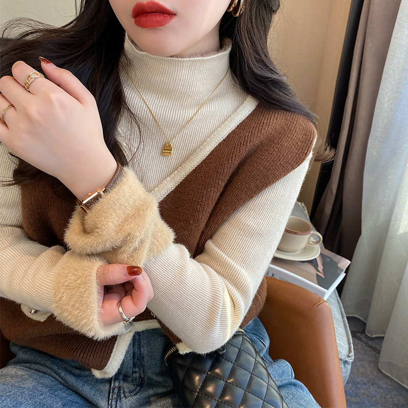 半高領毛衣女冬加厚2023新款內搭加絨打底衫秋冬高級感一體絨上衣