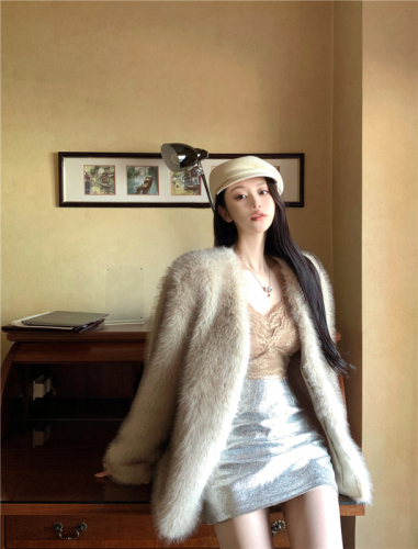 Actual shot~Fur all-in-one fur women's winter new high-end loose thickened coat