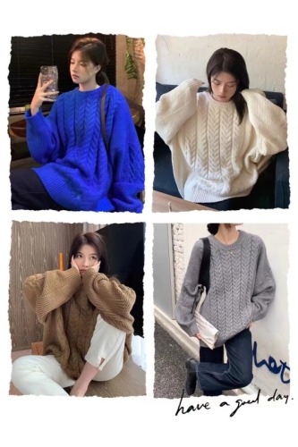 韩国毛衣麻花外套女冬季新款宽松显瘦减龄套头上衣秋冬加厚针织衫