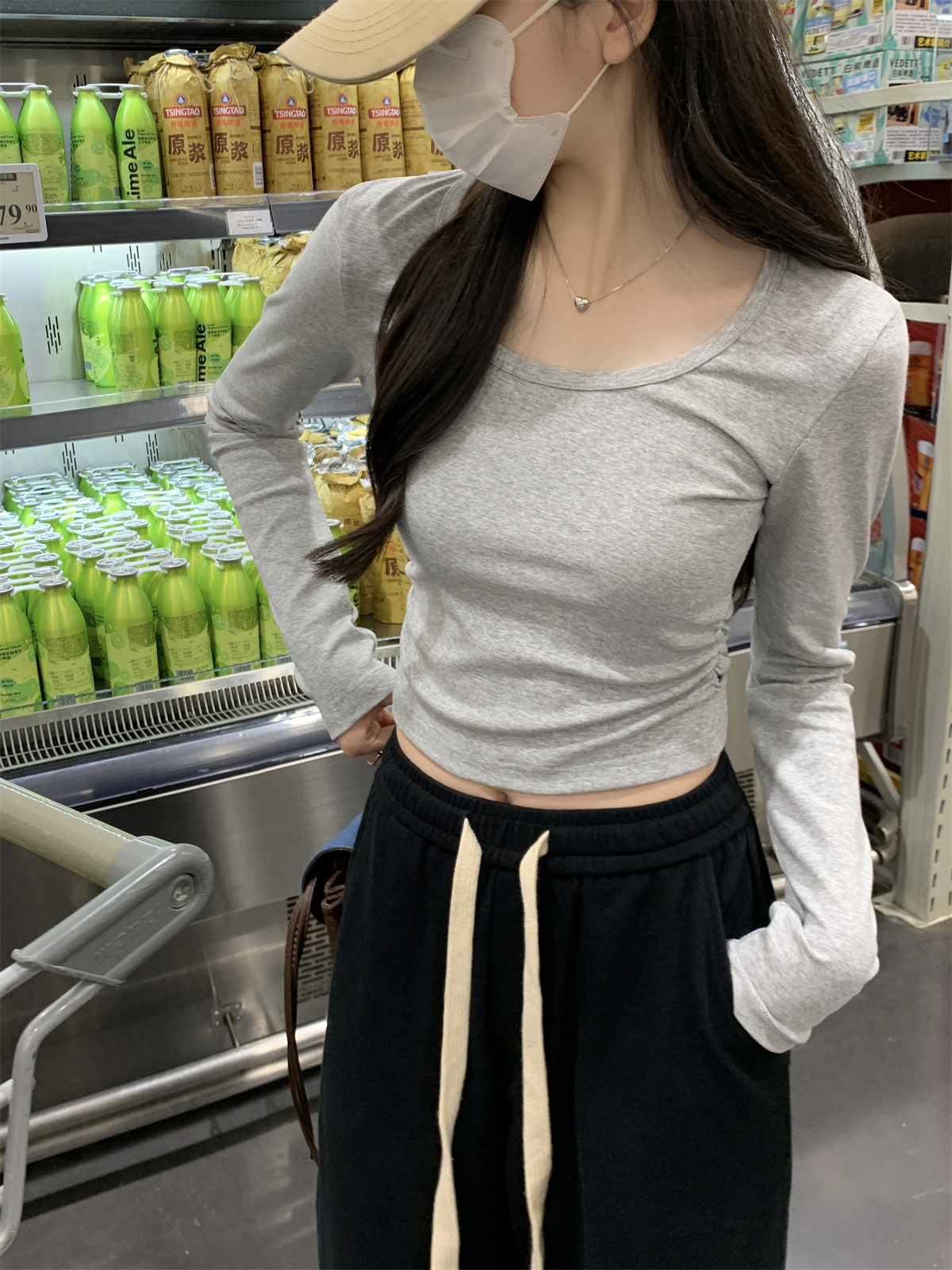 實拍 秋冬韓版修身低圓領褶皺設計感內搭純色打底T恤女毛衣