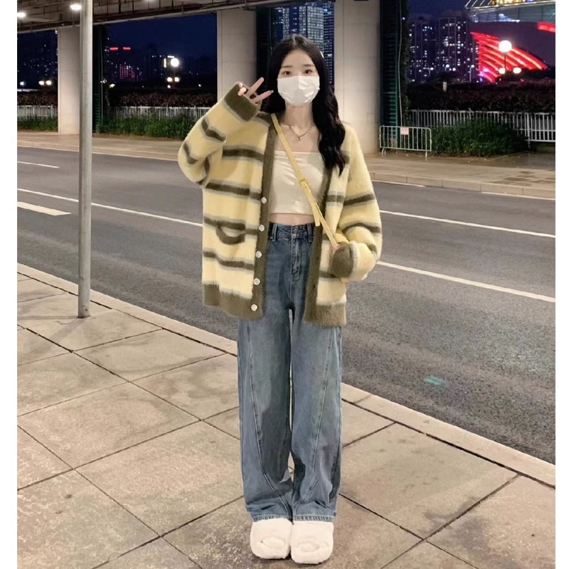 日系復古慵懶風開衫毛衣女秋冬設計感小眾加厚針織衫寬鬆上衣外套